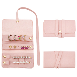 Pink Прямоугольный складной дорожный конверт из искусственной кожи, портативные сумки для ювелирных изделий, для хранения серег, колец, ожерелий, часов, ювелирных изделий, розовые, 12.2x6.7x1.55 см