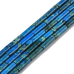 Озёрно--синий Окрашенные натуральные нитки из бисера имперской яшмы, колонка, Плут синий, 13~14x4.5 мм, отверстие : 1.4 мм, около 30 шт / нитка, 15.79~15.94'' (40.1~40.5 см)
