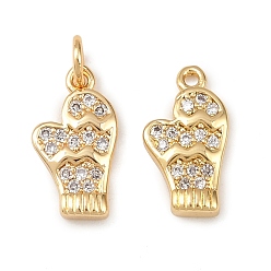 Другие Рождественские латунные микропаве подвески из фианита, с целью перехода в кольце, без свинца и без кадмия, долговечный, стойки покрытие, реальный 18 k позолоченный, перчатки, 12x6.5x2 мм, отверстие : 2 мм