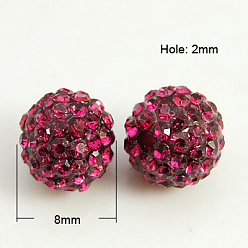 Фуксиновый Бусины со стразами из смолы, класс А, круглые, красно-фиолетовые, 8 мм, отверстие : 2 мм