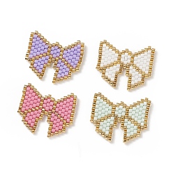 Mixed Color Handmade MIYUKI Seed Beads, Loom Pattern, Bowknot, Mixed Color, 19.5x23x1.8mm
