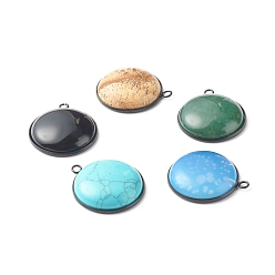 Mixed Stone Handmade Natural & Synthetic Gemstone Pendants, with Gunmetal 304 Stainless Steel Settings, Half Round, 30x26.5x7.5mm, Hole: 2.2mm
