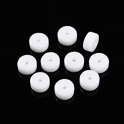 Белый Непрозрачные однотонные стеклянные бусины, плоско-круглые, белые, 6~6.5x3 мм, отверстие : 1.2~1.6 мм, Около 4290 шт / 1000 г