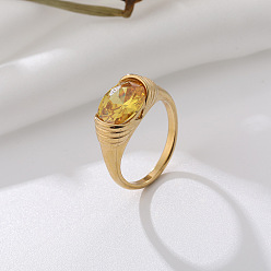 Золотистый 304 кольца из циркониевого кубического кольца из нержавеющей стали, особый интерес, , для женщин, золотые, размер США 7 (17.3 мм)