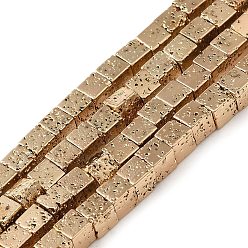 Светло-Золотое Покрытие Гальванические бусины из натуральной лавы, кубические, свет позолоченные, 4~4.5x4x4 мм, отверстие : 1.2 мм, около 93 шт / нитка, 15.75 дюйм (40 см)