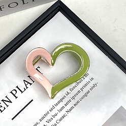 Светло-зеленый Коричневый Пластиковые заколки для волос с сердечками, с эмалью, оливковый, 55x40 мм