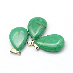 Malaysia Jade Teardrop Dyed Natural Malaysia Jade Pendants, with Platinum Tone Brass Findings, 25~29x16~17x5~6mm, Hole: 2x7mm