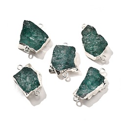 Зеленый Необработанный натуральный окрашенный кварцевый кристалл звенья соединительные подвески, с латунной фурнитурой , самородки, серебряный цвет гальваническим, зелёные, 30.5~37.5x15~25x7.5~13 мм, отверстие : 2.5 мм