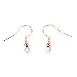 Rose Gold Iron Earring Hooks, Ear Wire, with Horizontal Loop, Cadmium Free & Lead Free, Rose Gold, 17~19x0.8mm, Hole: 2mm, 22 Gauge, Pin: 0.6mm
