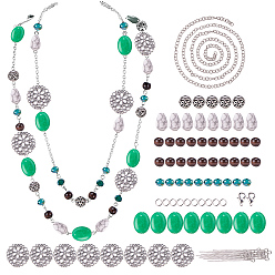 Mixed Color DIY Necklace Making, with Flat Round Tibetan Style Alloy Filigree Joiners, Gemstone Bead, Alloy Bead, Glass Bead and Iron Cable Chains, Mixed Color, 12x10cm, about 162pcs/set