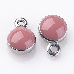 Серо-розавый 304 прелести нержавеющей стали, с эмалью, эмалированные блестки, плоско-круглые, цвет нержавеющей стали, увядшая роза, 6~7x4~5x2~3 мм, отверстие : 0.5 мм