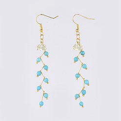 Синтетическая Бирюза Болтаться серьги синтетические бирюзовые, с 304 подвесками из цветов лотоса из нержавеющей стали, латунные серьги и крючки, с картонной упаковочной коробкой, 75 мм , штифт: 0.6 мм
