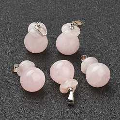 Rose Quartz Natural Rose Quartz Pendants, with Platinum Brass Findings, Lucky Bag, 20.5x13mm, Hole: 2.5x6mm