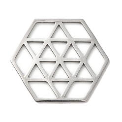 Stainless Steel Color Non-Tarnish 201 Stainless Steel Pendants, Hexagon, Stainless Steel Color, 24.5x28x1mm, Hole: 3.5x3.5mm