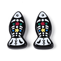 Разноцветный Печатные непрозрачные бусины из смолы, рыба, красочный, 13.5~14x27~28x5~6 мм, отверстие : 1.4~1.5 мм