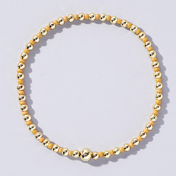 Легкий Лосось Женские браслеты из круглых бусин в корейском стиле из стекла и латуни, светлый померанцевый, внутренний диаметр: 6-1/2 дюйм (16.5 см)