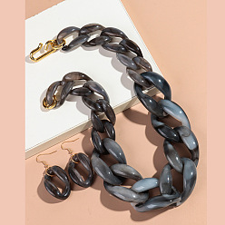 Серый Комплекты акриловых цепочек-ожерельев и серег-подвесок, золотые, серые, колье: 19.69 дюйм (50 см)