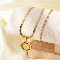 Настоящее золото 18K 201 плоская круглая подвеска из нержавеющей стали с плоской цепочкой-змейкой для мужчин, реальный 18 k позолоченный, 16.42 дюйм (41.7 см)