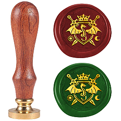 Дракон Набор сургучной печати, печать сургучом твердой латунной головки, деревянная ручка ретро латунный штамп комплект съемный, для конвертов приглашений, подарочная карта, дракон, 83x22 мм, штампы: 25x14.5 мм