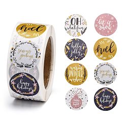 Другие Праздничный ролл наклейки, 8 Наклейки уплотнительные декоративные разные конструкции, для рождественской вечеринки, праздничные украшения, праздничный узор, 25 мм, о 500 шт / рулон