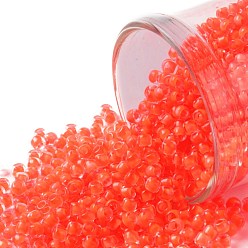 (803F) Frosted Luminous Neon Salmon Круглые бусины toho, японский бисер, (803 f) матовый светящийся неоновый лосось, 11/0, 2.2 мм, отверстие : 0.8 мм, о 1110шт / бутылка, 10 г / бутылка