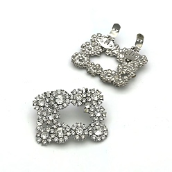 Platine Décoration de chaussures en alliage strass, clip de boucle de chaussure amovible, rectangle, platine, 45x58x11mm