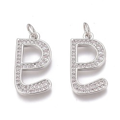 Platinum Brass Micro Pave Clear Cubic Zirconia Pendants, Long-Lasting Plated, With Jump Ring, Platinum, 20x12x2mm, Hole: 3mm, Jump Ring: 5x1mm