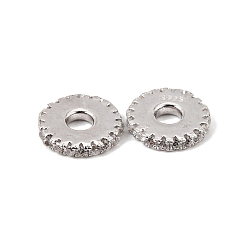 Real Platinum Plated 925 Sterling Silver Micro Pave Clear Cubic Zirconia Beads, Rack Plating, Long-Lasting Plated, Disc, with 925 Stamp, Rhodium Plated, Real Platinum Plated, 8x1.3mm, Hole: 2mm