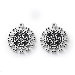 Черный 304 из нержавеющей стали шармы эмали, цвет нержавеющей стали, чары в форме вируса, чёрные, 14.5x13x1.5 мм, отверстие : 1 мм