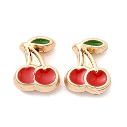Настоящее золото 18K Латунь эмаль бисера, вишня, реальный 18 k позолоченный, 8x6.5x3 мм, отверстие : 1.4 мм
