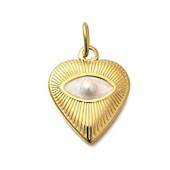 Настоящее золото 14K 304 подвески из нержавеющей стали, с ракушечным жемчугом и эмалью, с целью перехода в кольце, шарма сердца, ионное покрытие (ip), реальный 14 k позолоченный, 20x16x3.5 мм, отверстие : 2.5x5 мм