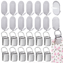 Платиновый & Цвет Нержавейки 12шт. железные детские зажимы для соски, с 12шт. овальных крючков-вешалок из углеродистой стали, платины и нержавеющая сталь цвет, 55x30x16 мм, отверстие : 25x17.5 мм