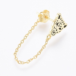 Antique Golden 925 Sterling Silver Stud Earrings, with S925 Stamp, with Cable Chains, Leopard, Antique Golden, 55.5~56.5x7.5~8mm, Pin: 0.6mm