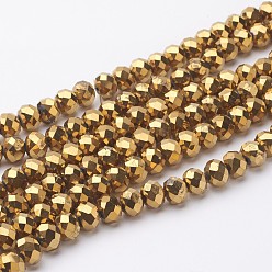 Golden Plated Electroplate Glass Beads Strands, Faceted, Rondelle, Golden Plated, 10x7mm, Hole: 1mm, about 70~72pcs/strand, 18 inch