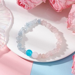 (52) Непрозрачная лаванда Браслеты из круглого эластичного стекла с имитацией нефрита, окрашенного методом запекания, для женщин, круглые, с натуральным аквамарином и крошкой розового кварца, разноцветные, внутренний диаметр: 2 дюйм (5 см)