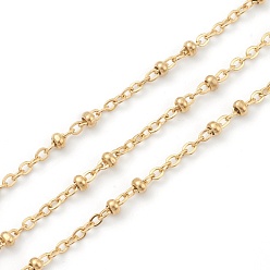 Золотой 304 кабельные цепи из нержавеющей стали, пайки, с круглыми бусинами и шпулей, золотые, 2.5x2x0.4 мм, 32.8 футов (10 м) / рулон