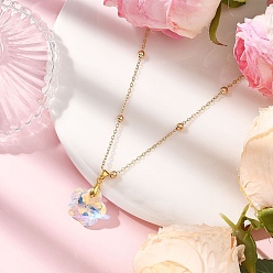 Цветок Ожерелья-цепочки с круглыми шариками из прозрачного стекла AB с гранеными подвесками из латуни для женщин, золотые, цветок, 16.14 дюйм (41 см)