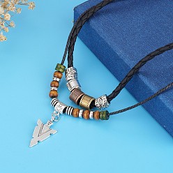 Arrow Ожерелья из сплава, синтетического немагнитного гематита и дерева с подвеской в виде двухслойного матового шнура для мужчин, античное серебро, стрелка, 17.72 дюйм (45 см)