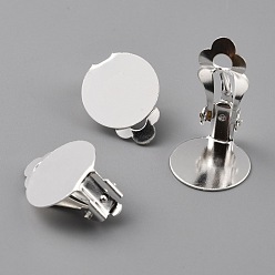 Посеребрённый Латунные серьги с клипсами, с круглой плоской подушкой, долговечный, 925 серебро покрытием, 20x15x10 мм, отверстие : 3 мм, лоток : 15 мм