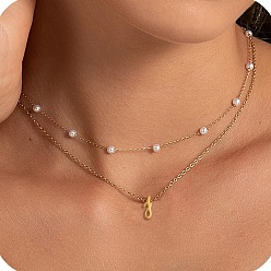 Letter I 2 шт. 304 двухслойные ожерелья с подвеской в виде буквы из нержавеющей стали и белого пластика с имитацией жемчуга, золотые, Буква "i", 17.72 дюйм (45 см)