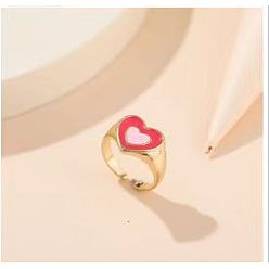 Золотой Регулируемые манжеты из цинкового сплава и эмали, сердце, золотые, внутренний диаметр: 15~20 мм