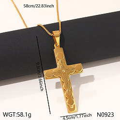 Cross 304 Stainless Steel Crystal Rhinestone Pendant Necklaces for Men, Golden, Cross, 22.83 inch(58cm), Pendant: 93x45mm