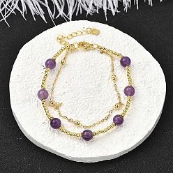 Аметист Природный аметист браслеты, латунные многорядные браслеты для женщин, долговечный, 7 дюйм (17.8 см) ~ 7-3/8 дюйм (18.6 см)
