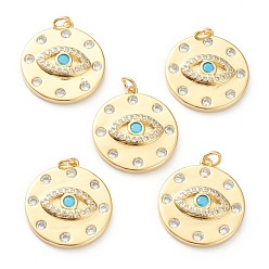 Светло-Синий Латунные микро проложить кубического циркония подвески, долговечный, реальный 18 k позолоченный, плоские круглые с глаз, голубой, 22x20x3.5 мм, отверстие : 3 мм