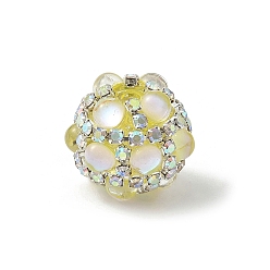 Желтый Сверкающие акриловые инкрустированные круглые бусины, с цепочками из страз и стеклом, для ручек с бусинами, брелки и украшения, желтые, 18.5~19x16~16.5 мм, отверстие : 2.5 мм