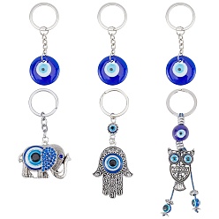 Королевский синий Брелок, со сглазом лэмпворк и кольцами для ключей из сплава, платина, королевский синий, 6 шт / комплект