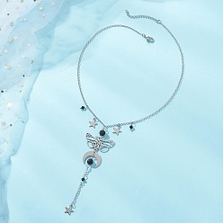 Нержавеющая Сталь Цвет 201 и 304 подвеска из нержавеющей стали в виде луны, звезды и бабочки, цепочка на шнурке, Круглые ожерелья из натуральной лавовой породы с длинными кисточками для женщин., цвет нержавеющей стали, 15.75 дюйм (40 см)