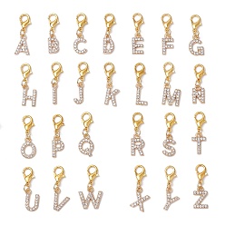 Золотой 26 шт 26 стили сплав кристалл горный хрусталь подвеска украшения, с карабин-лобстерами , Письмо ~ Z, золотые, 25.5~29 мм, 1 шт / стиль
