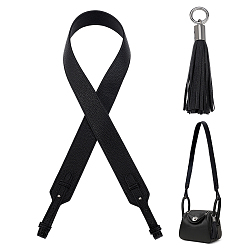 Черный 1ручки для сумок из поликарбоната и искусственной кожи, с обнаружением железа и сплава, 1 Большой кулон с кисточкой из ПК, с литыми пружинными кольцами, чёрные, ручка сумки: 100x4.1x0.3~1.1см, кисточка: 12.7 см