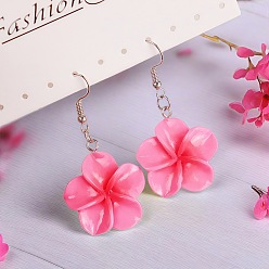 Ярко-Розовый Серьги с подвесками из цветочной смолы, с стальными шпильками, платина, ярко-розовый, 50x24 мм